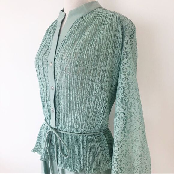 New Vintage 80s Mint Secretary Midi Dress Lace Geek Women Size XL USA Made - Picture 4 of 10